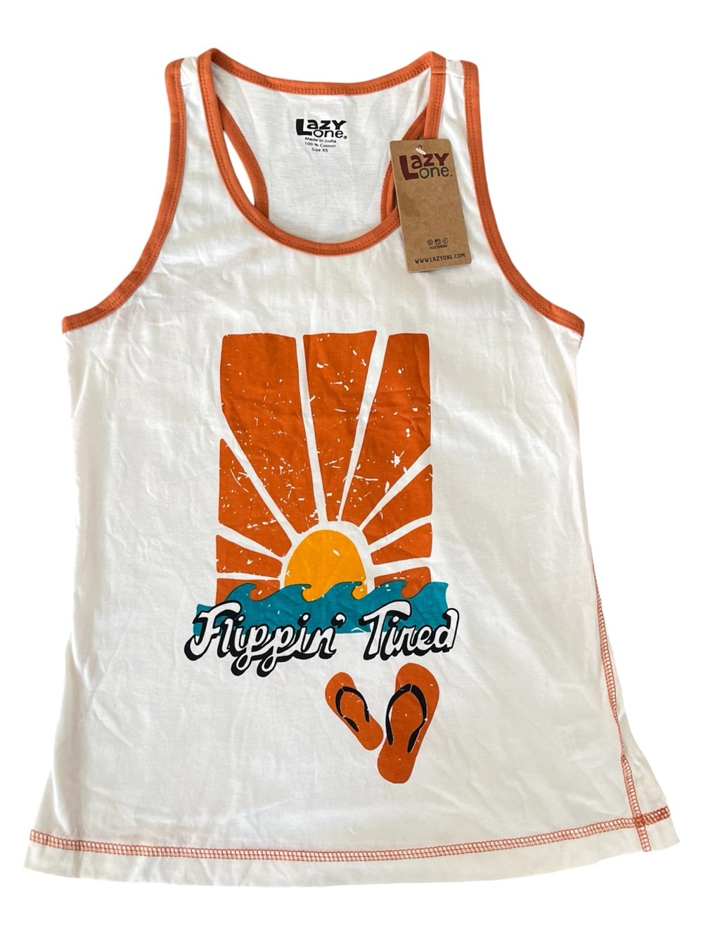 Lazy One Orange Sun Graphic Ringer Tank Top XS NWT Cottagecore Whimsigoth Summer